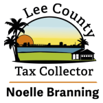 Tax Collector logo with skyline, palm trees and house