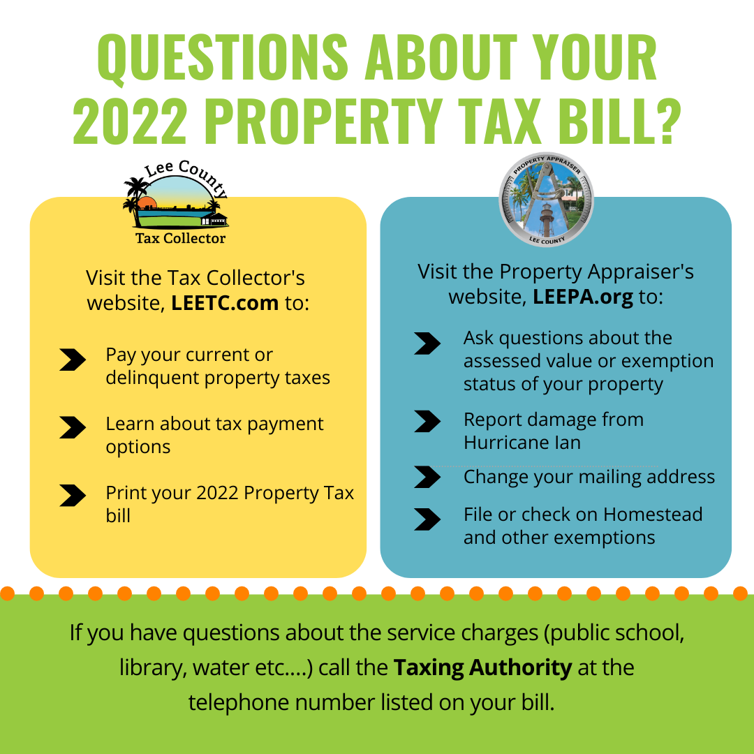 Who to contact with questions about your tax bill - Lee County Tax Collector